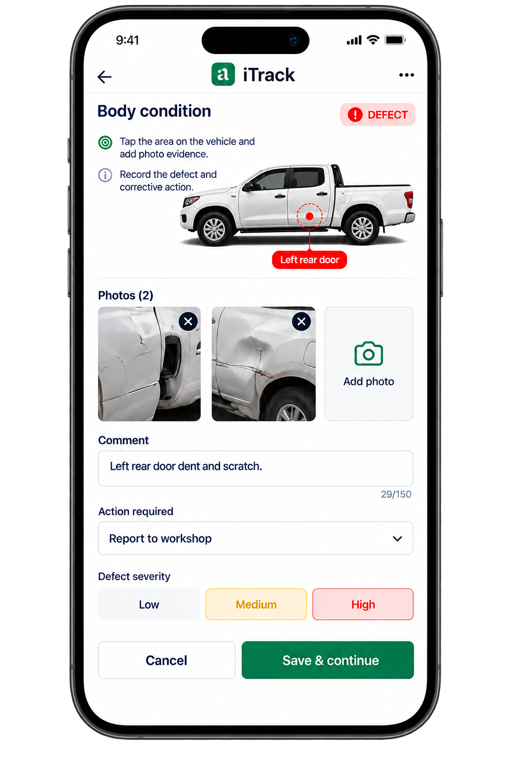 Driver app photo defect evidence capture on mobile